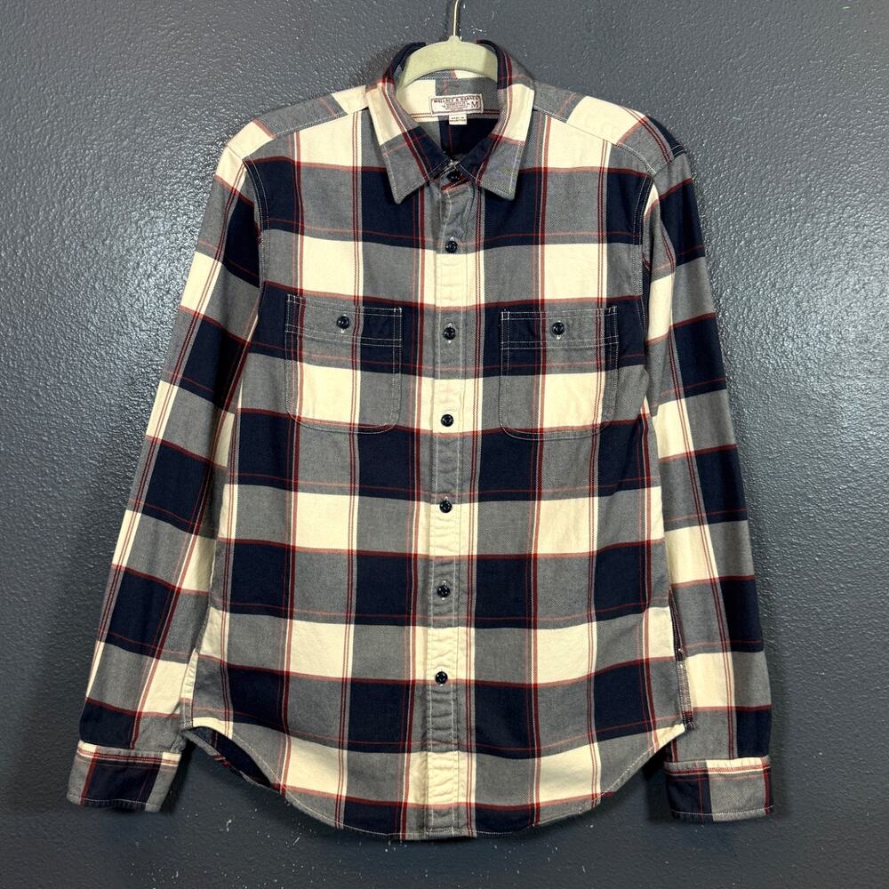 Wallace & Barnes M blue/white flannel long sleeve button up 100% cotton shirt